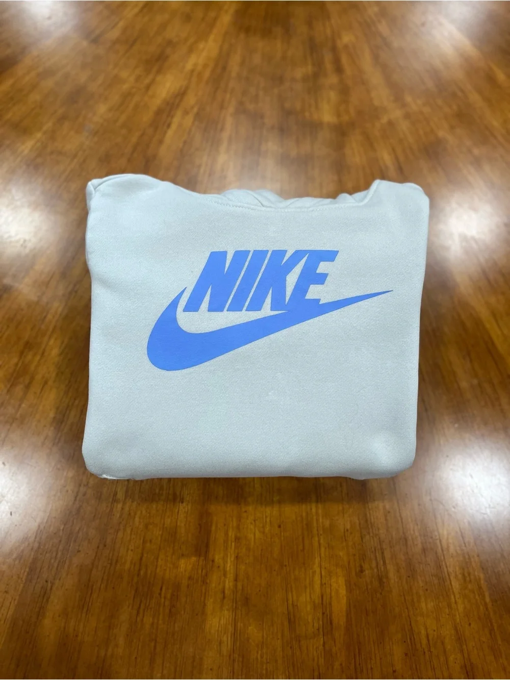 Nike Light Gray Hoodie with Blue Logo - Kids